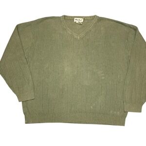 Eddie Bauer Mens XL Tall Sage Green Linen Cotton Ribbed V-Neck Sweater 0493